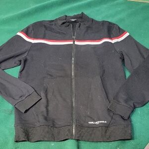 .ens L Karl Lagerfeld Paris track jacket black with white and red stripes. NWT